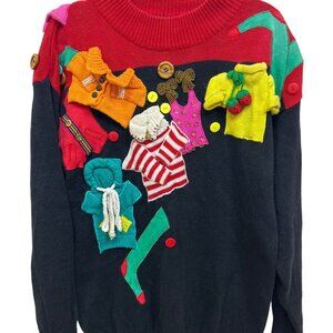Vtg. Spree International Ugly Sweater Women's L 90's Colorful 3D Wearable Art